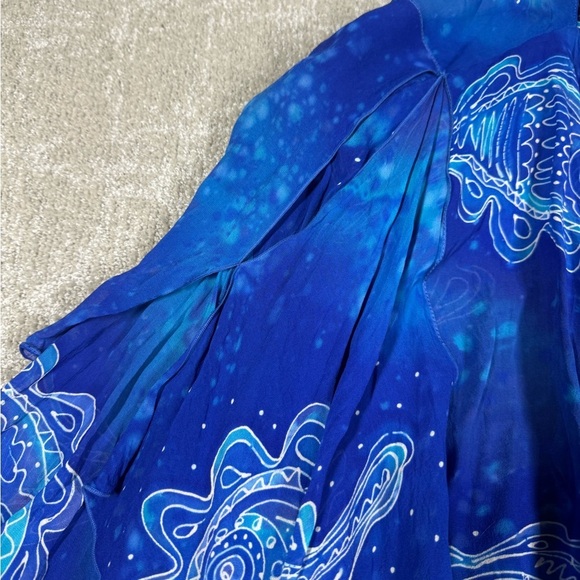 Vtg Yolanda Lorentz Dragon Blue Sheer Open Front Kimono Cover 100% Silk Sz 1 - Picture 2 of 7